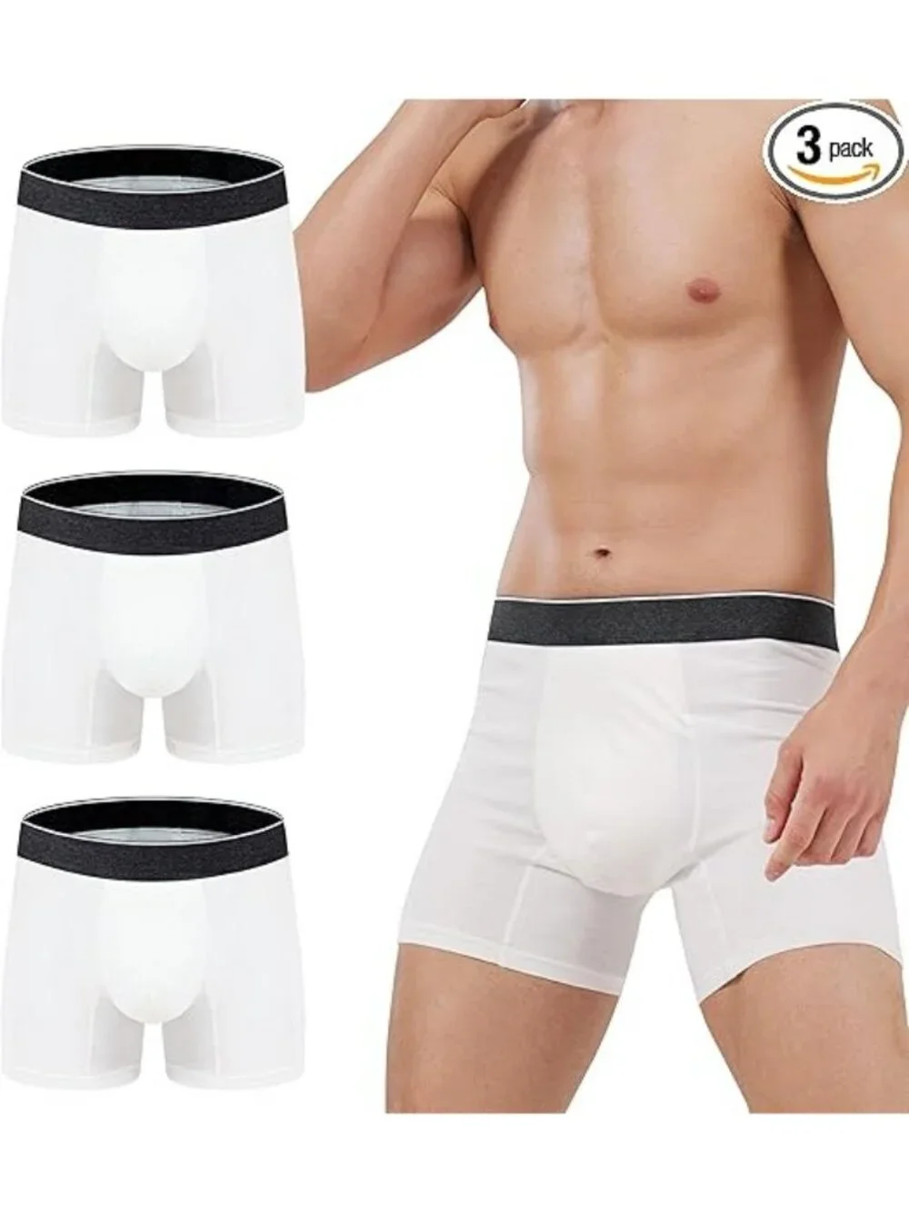 Aircute Men's 3 Pack Incontinence Boxer Briefs 2XL Leak Proof 60mL White